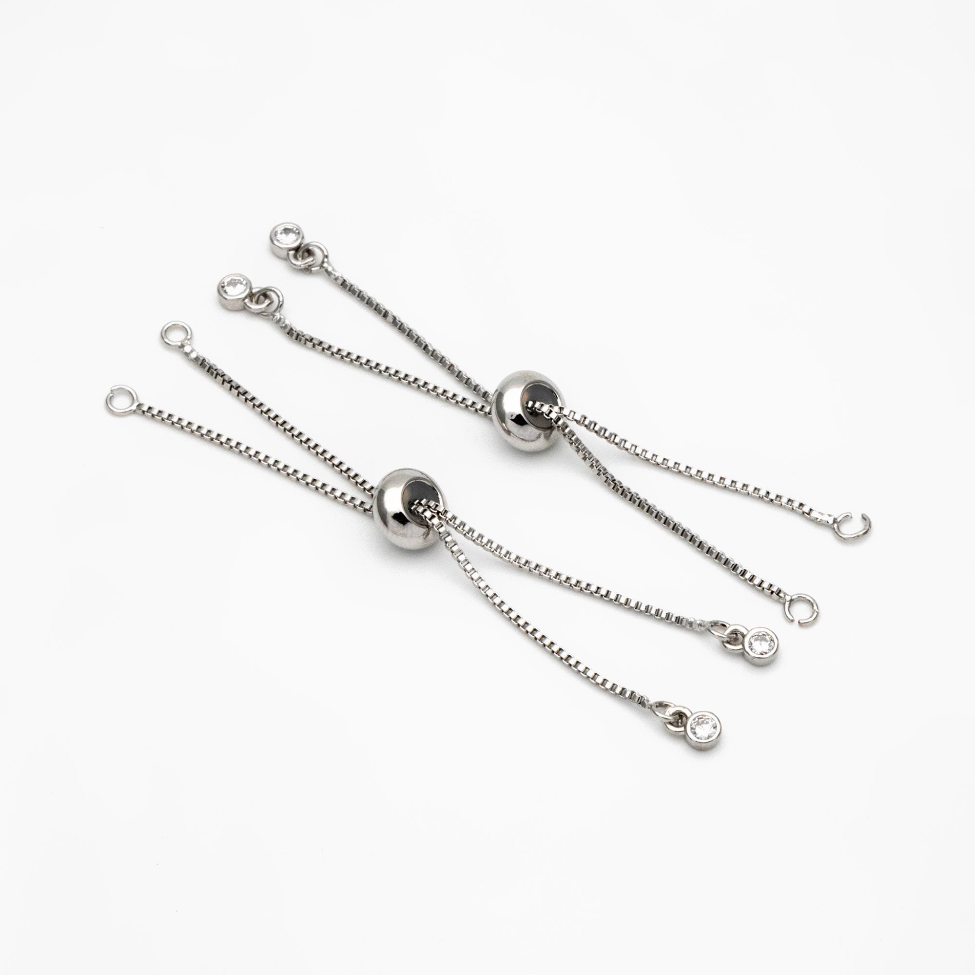 10pcs CZ Pave Gold/ Silver Sliding Adjustable Bracelet Making Chains, Half-finished Bracelet with Rubber Stopper Beads (GB-269-B)